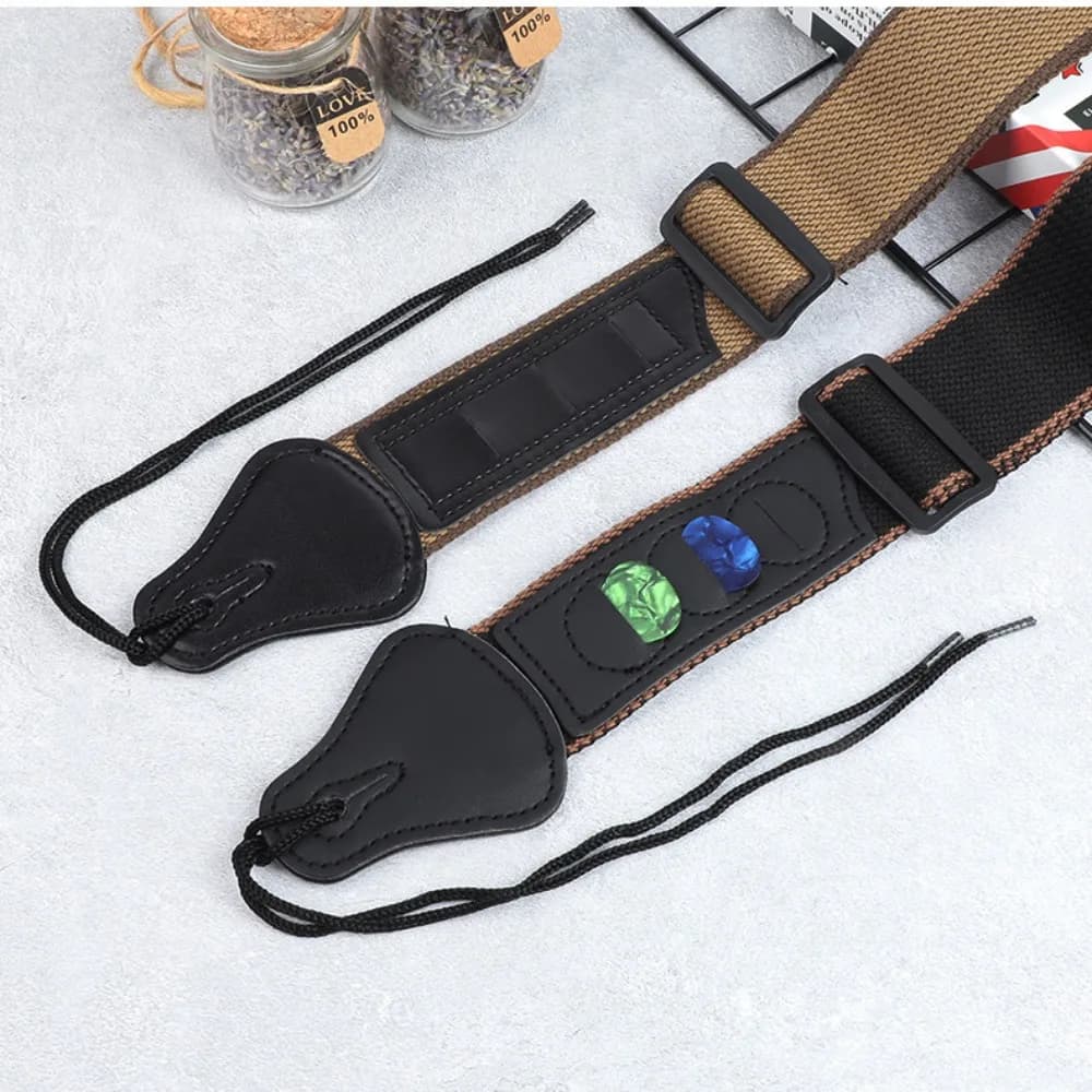 con borsa per plettro per chitarra Tracolla per chitarra elettrica folk Cintura per ukulele basso in puro cotone marrone/nero regolabile universale