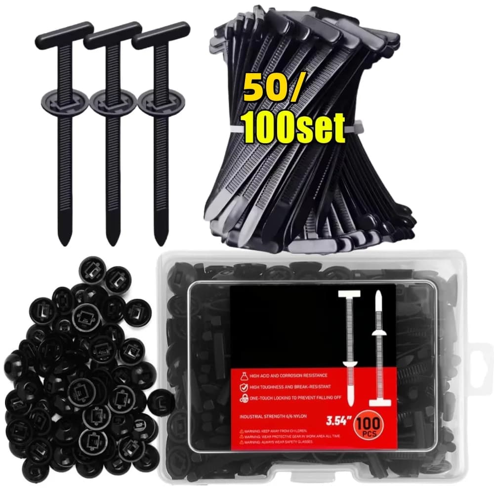 100/50Pcs Universal Nylon Cable Ties, Snap-in Clips for Auto Fender Bumper Trunk Home Wiring Fastening Bundle