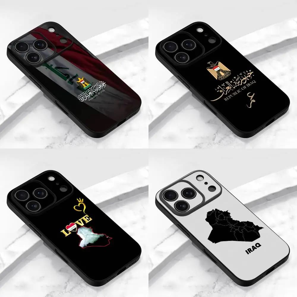 Custodia per telefono con mappa del passaporto della Repubblica Iraq per iPhone 17,16,15,14,13,12,11,Pro,Max,Plus,E,Air,Mini Cover protettiva nera