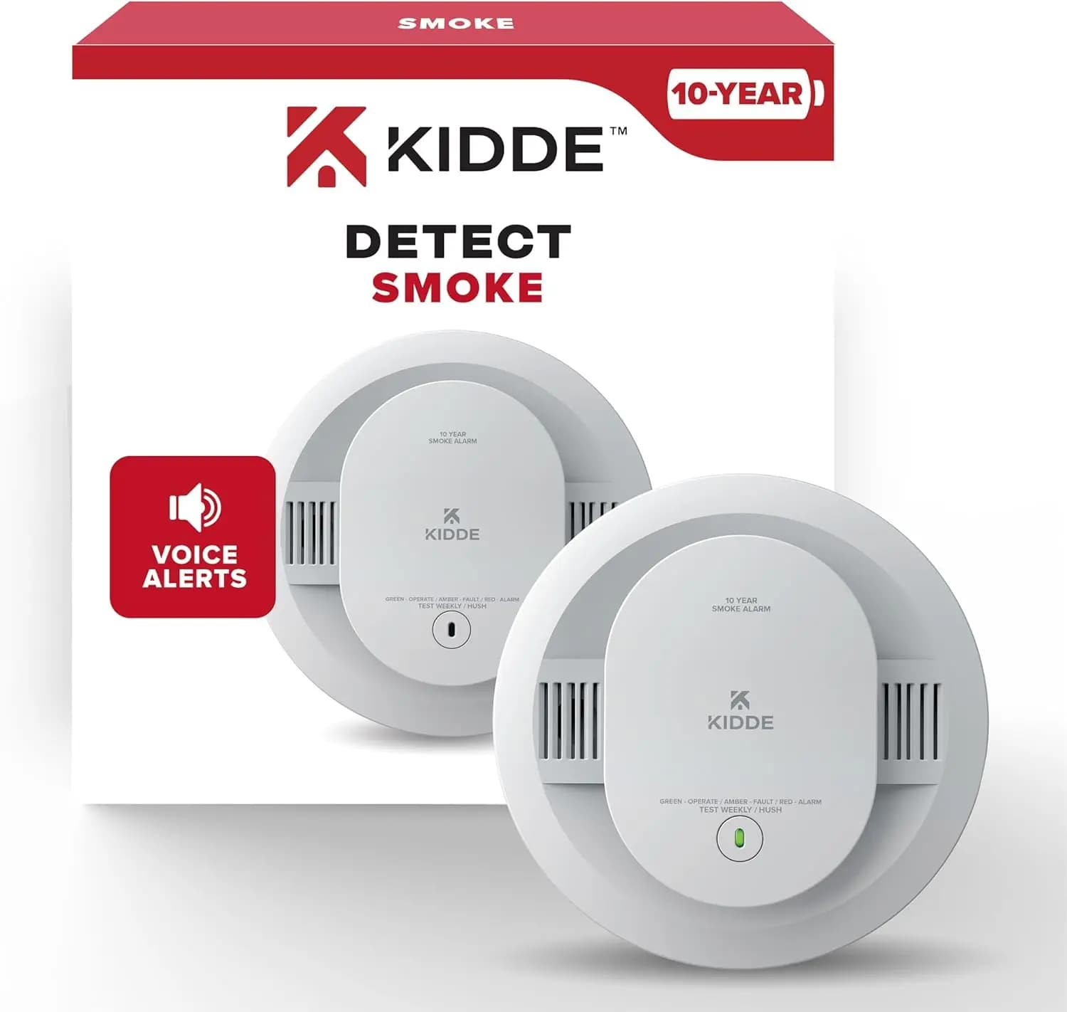 Rilevatore di Fumo con Batteria a 10 Anni di Durata, Avvisi Vocali e Luci LED di Avvertimento, Ideale per la Sicurezza Domestica