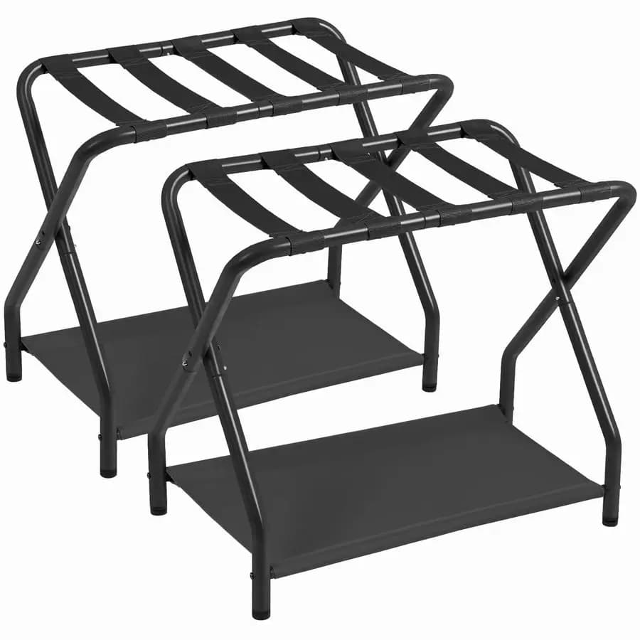 Portavaligie, Set di 2, Supporti Pieghevoli per Valigie per Camera degli Ospiti, Porta Bagagli in Metallo con Ripiano per Camera da Letto, Hotel, Eas