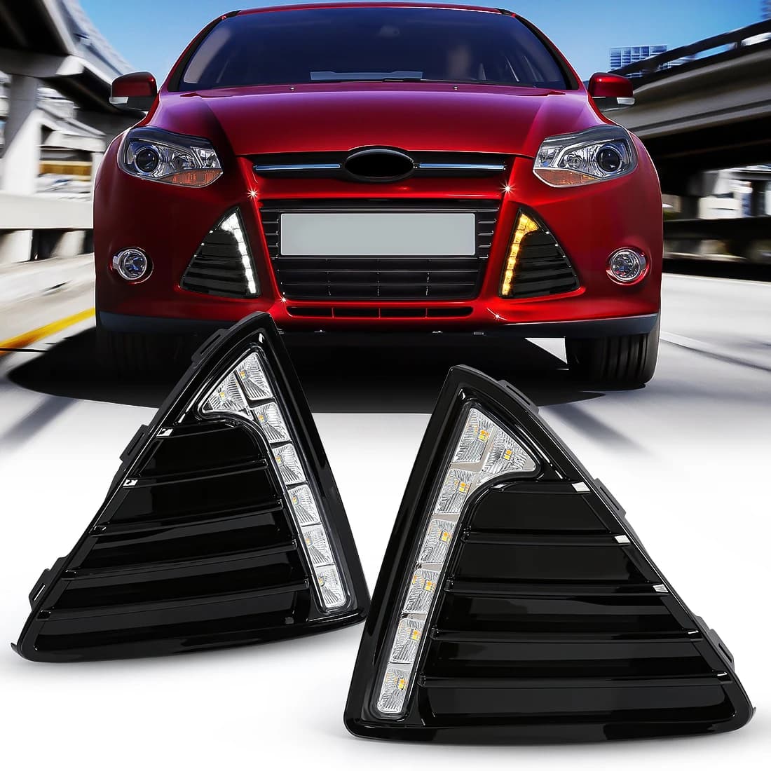 Per Ford Focus 2012 2013 2014 LED DRL luci di marcia diurna indicatori di direzione dinamici fendinebbia Auto bianco giallo blu accessori per Auto