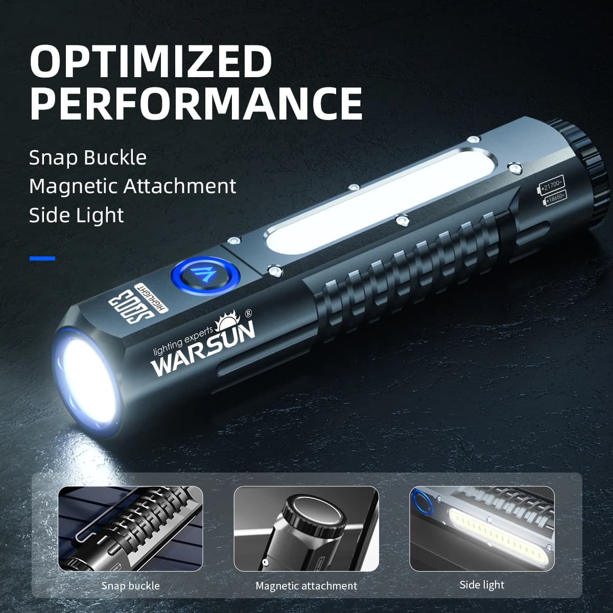Torcia ricaricabile WARSUN Torcia magnetica super luminosa ad alti lumen Potente torcia portatile impermeabile a LED portatile