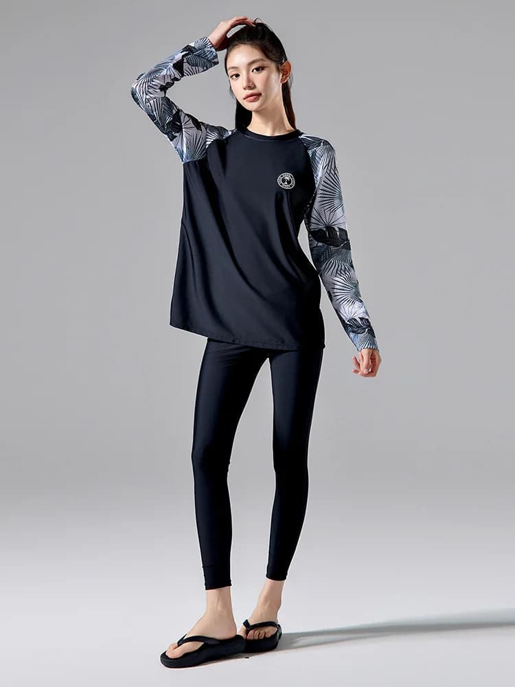 Costume da bagno due pezzi taglie forti, conservativo, con protezione solare, casual, per surf, immersioni, vacanze, sorgenti termali, a maniche lunghe e pantaloni lunghi da donna