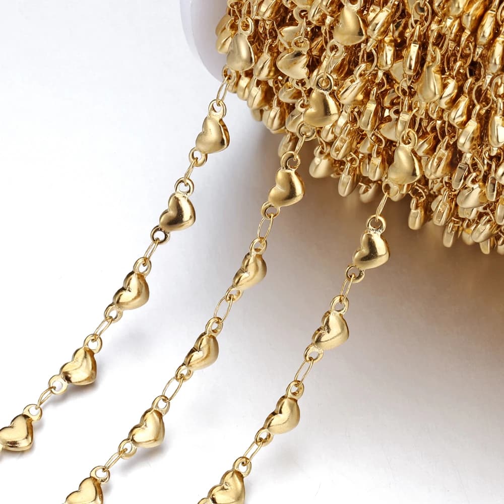 Catena a maglie a forma di cuore in acciaio inossidabile da 1 metro, resistente allo sbiadimento, per creazione fai da te di collane, bracciali e cavigliere, forniture per la creazione di gioielli