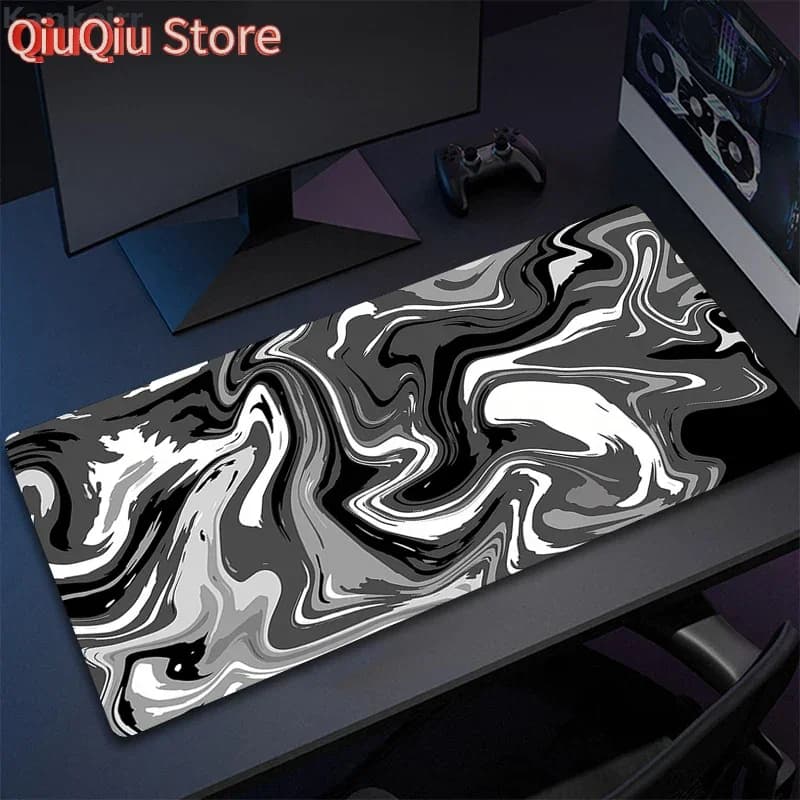 Tappetino per mouse per computer Strata Liquid Accessorio da gioco Tappetino per mouse Nero Bianco Tappetino da scrivania grande Gamer Gomma XXL 50x100 Mause Carpet Run