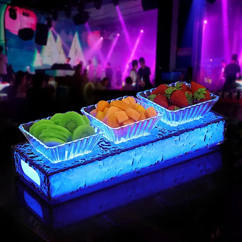 Piatto di frutta in ghiaccio acrilico KTV supporto speciale per bagliore di ghiaccio per piatti quattro sei piatti di frutta secca Bar piatto Snack a Led