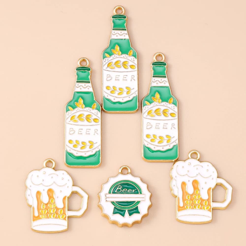 Leslie 10 pendenti con ciondoli in smalto per birra, per gioielli fai da te, creazione di bottiglie, tazze di birra, orecchini, bracciale, collana, accessori