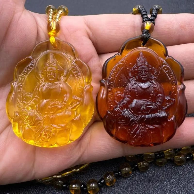 Collana con ciondolo Jambhala giallo per uomo e donna, amuleto portafortuna religioso, collana Buddha, catena lunga per maglione, accessori, regalo