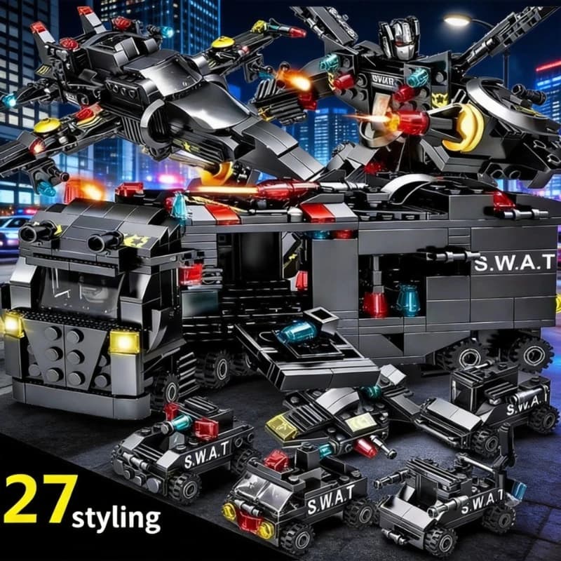 8in1 SWAT 585Pcs Police Station Command Truck Model Building Blocks City Helicopter Bricks Kit Educational Toys for Gifts