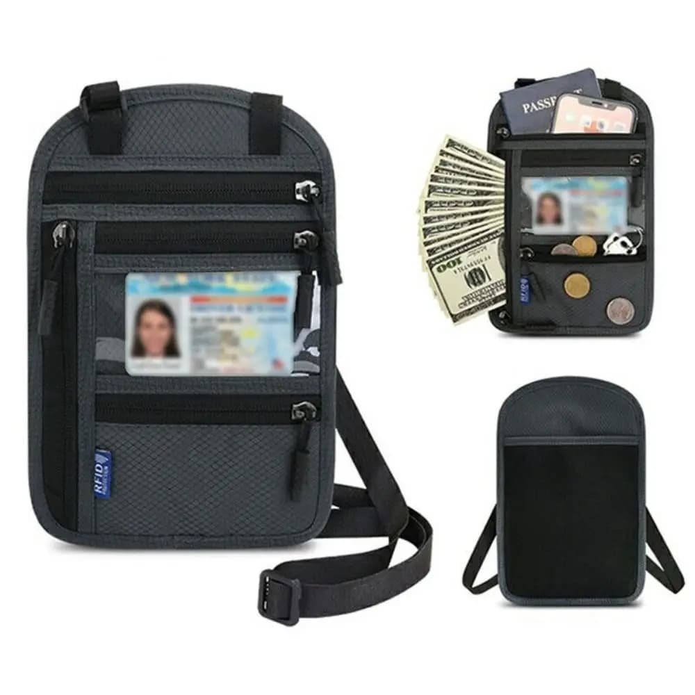 Borsa per passaporto con blocco RFID in Nylon con tracolla regolabile portafoglio da viaggio impermeabile con custodia antifurto di sicurezza