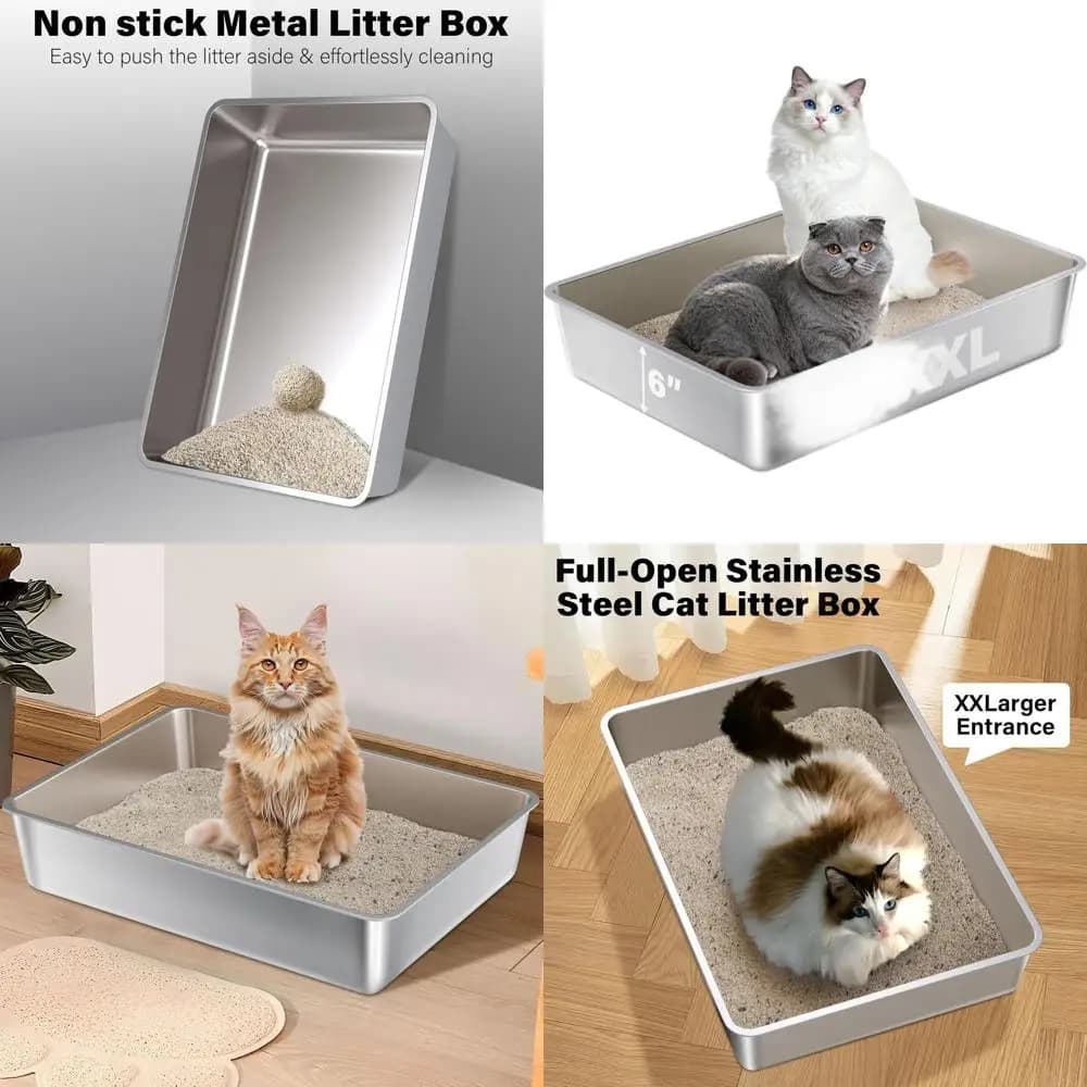 Lettiera Extra Large in Acciaio Inossidabile, 28x20x6 Pollici, XL Anti-Odore, Ideale per Gatti Multipli, Antiaderente, Facile da Pulire