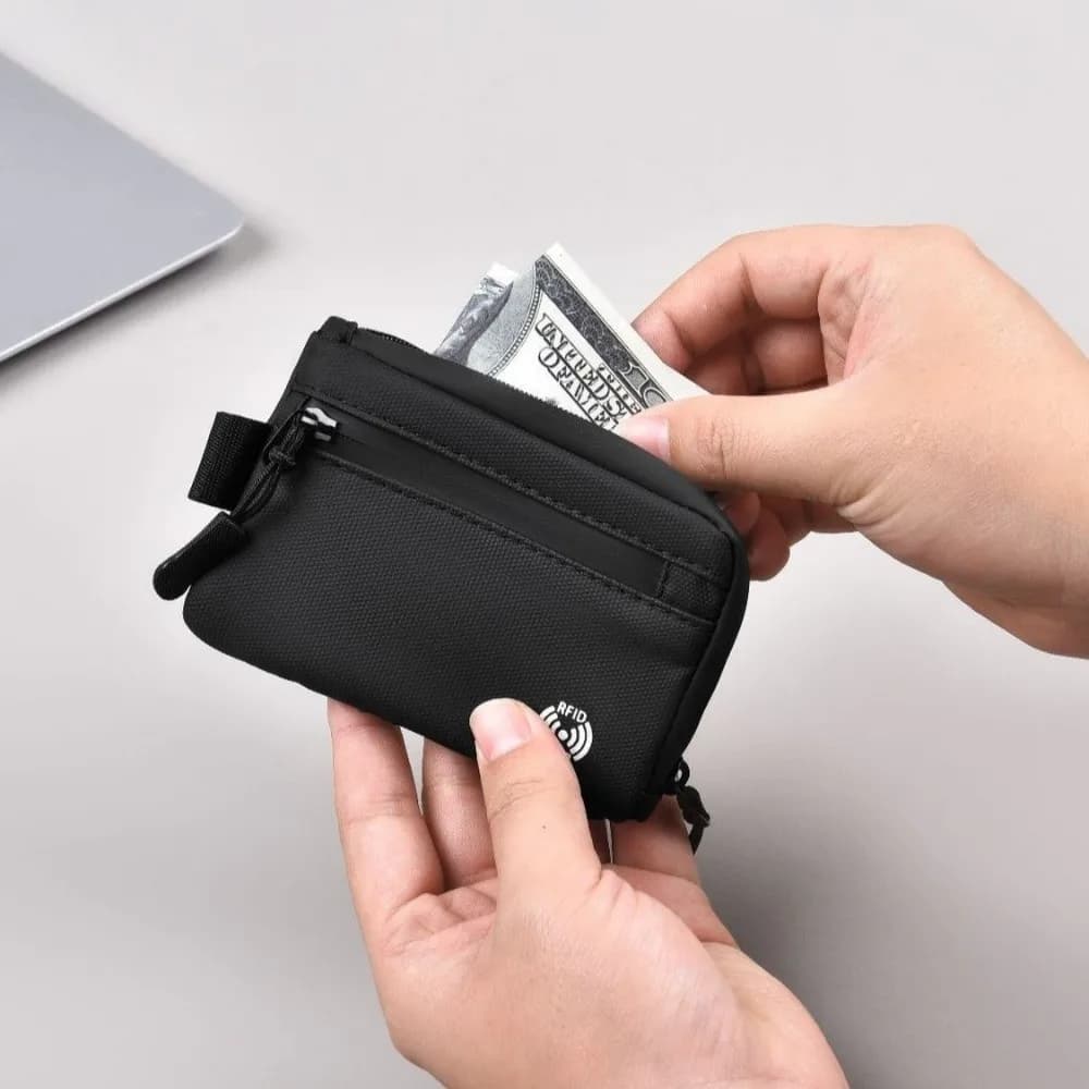 Portable RFID Blocking Rfid Credit Card Holder Ultra-Thin Anti-Theft Men Wallets Nylon Zipper Zipper Coin Purse