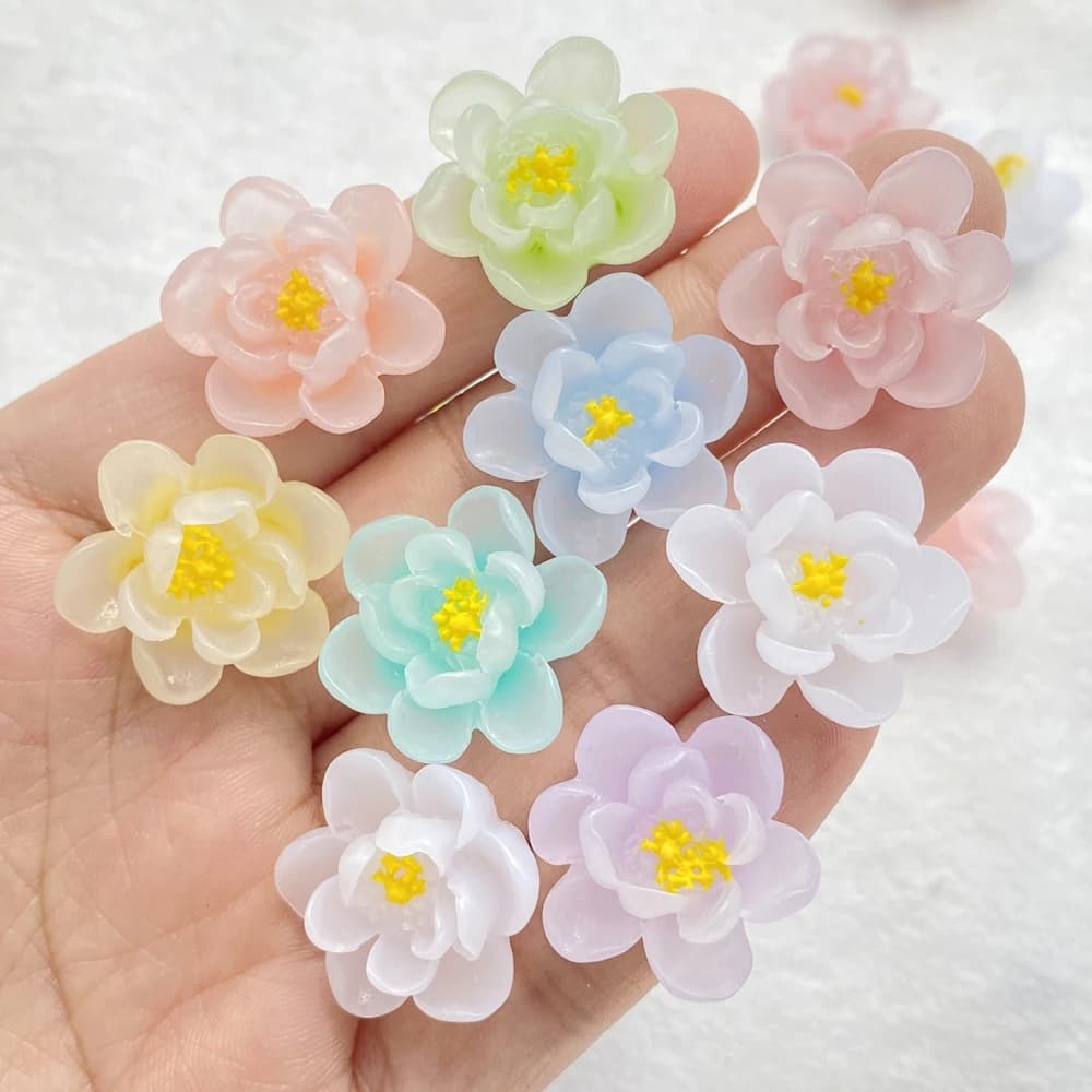 10Pcs New Cute Cartoon Flower Series Resin Figurine Crafts Flatback Cabochon Ornament Jewelry Making Hairwear Accessories