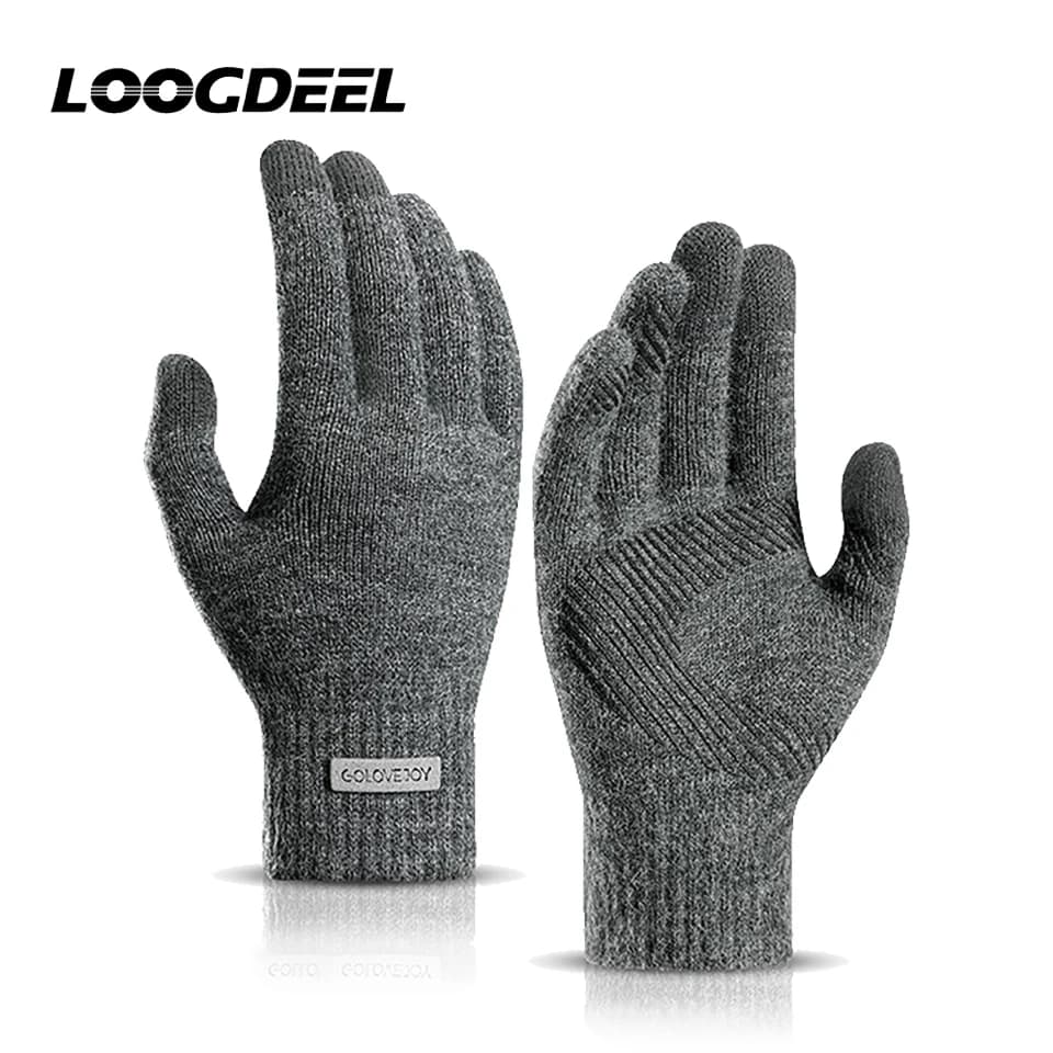 LOOGDEEL Guanti da ciclismo da uomo in pile da ufficio antiscivolo Touch Screen Guanti morbidi e spessi in acrilico Guanti invernali da uomo Guanti caldi lavorati a maglia