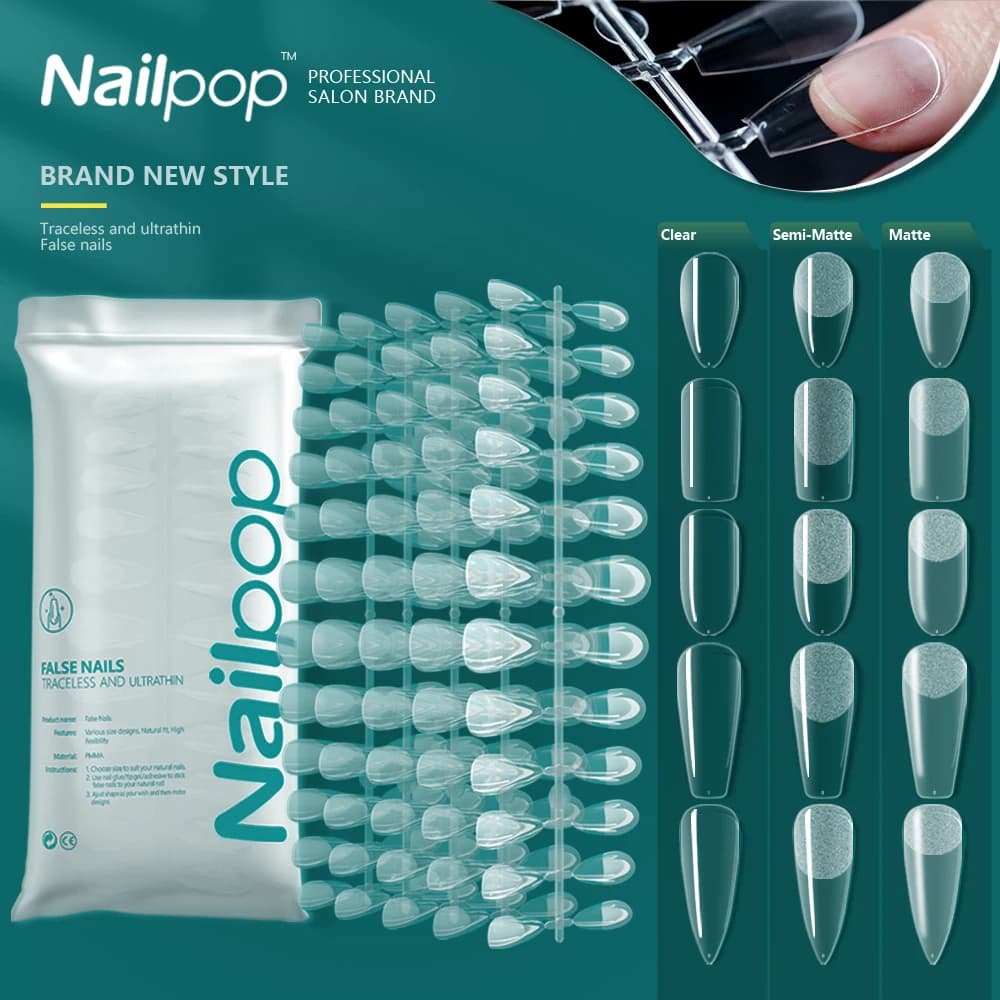NAILPOP 120 pz Unghie Finte Copertura Completa Presse sulle Unghie Bara Gel Morbido Americano Pose Capsula Punte per Unghie Finte per il Sistema di Estensione