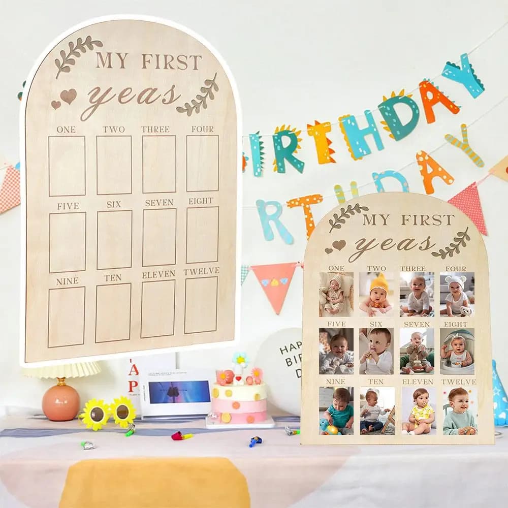 Gift Wood My First Year Photo Display Board Calendar Card 12 Months Baby Picture Frame Baby's First Year Photo Frame