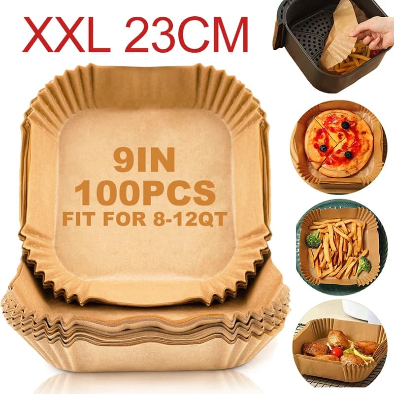 Large disposable paper coating for 23 cm air fryer, 9 inch square/rolling, non-stick, parchment, special oven paper, kitchen basket
