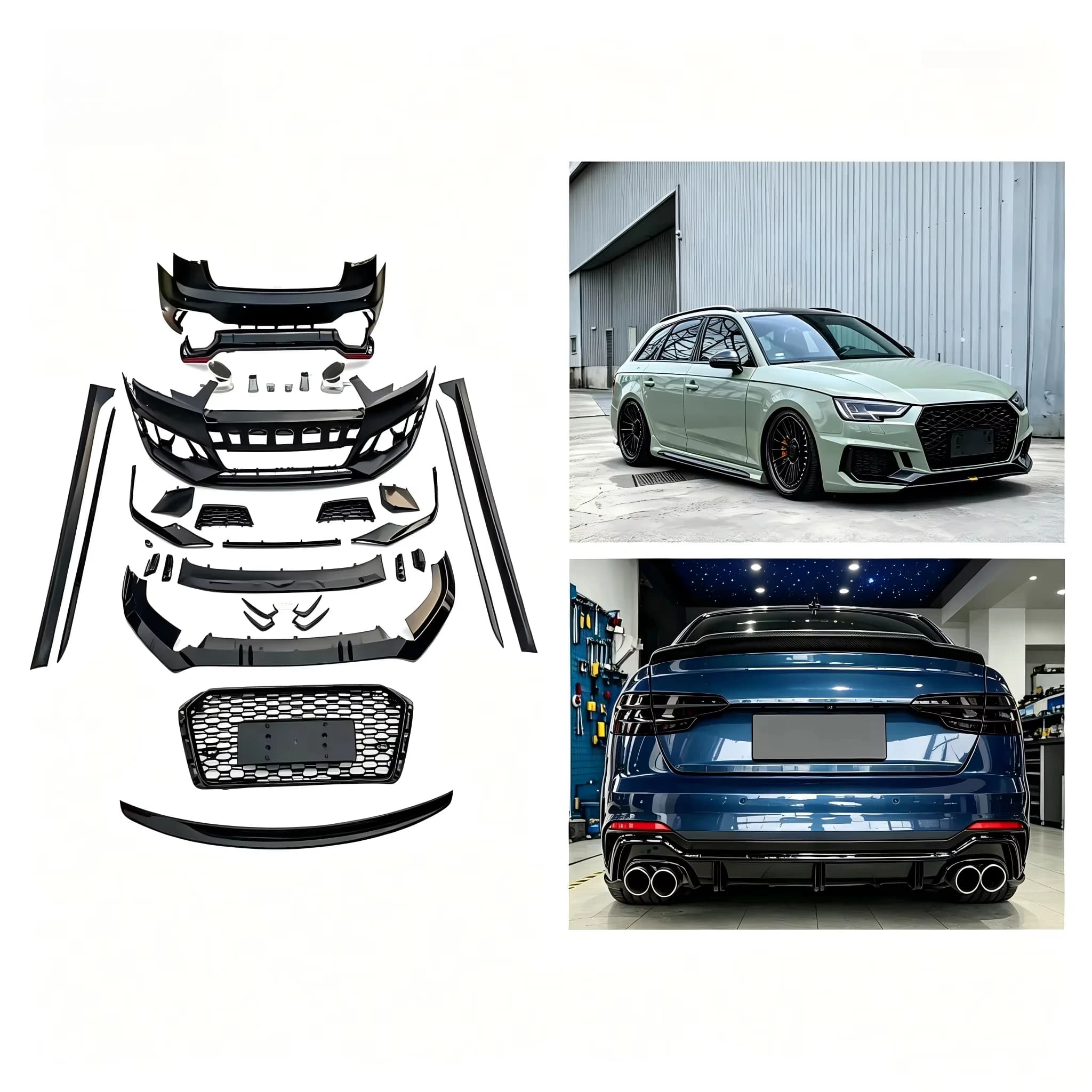 Car A4 S4 B9 Front Rear Bumper Kits RS4 Style Full Body Kits With Grille Front Lip Diffuser for audis A4 S4 B9 2017 2018 2019