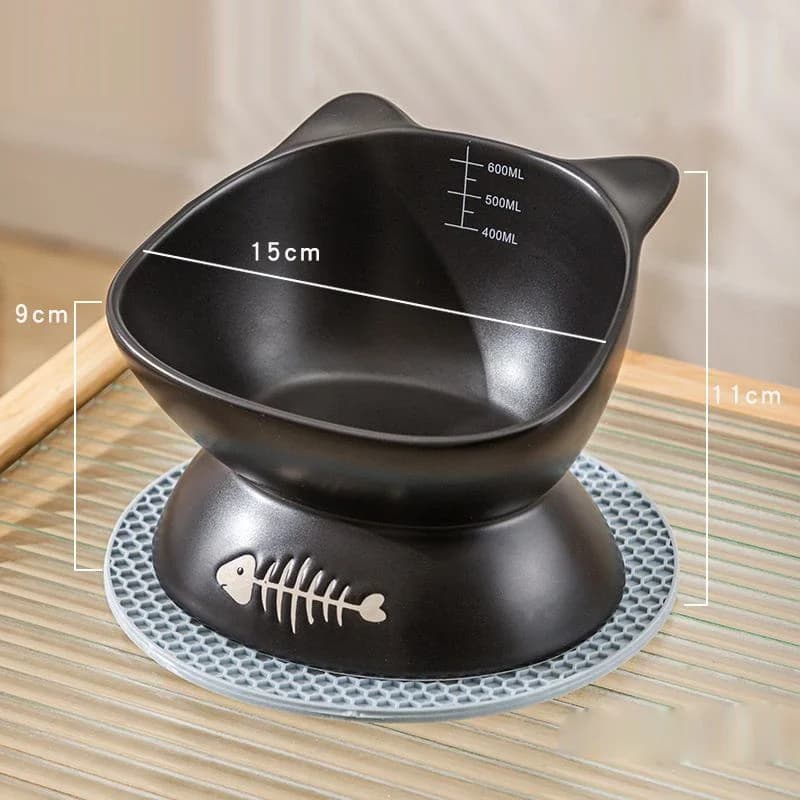 Ciotola per cani o gatti di grande calibro Acqua potabile Cibo StuffPiedi alti Stoviglie Prodotto per animali domestici, Ceramica, Nero, Bianco, Styling per le orecchie, 1 pezzo