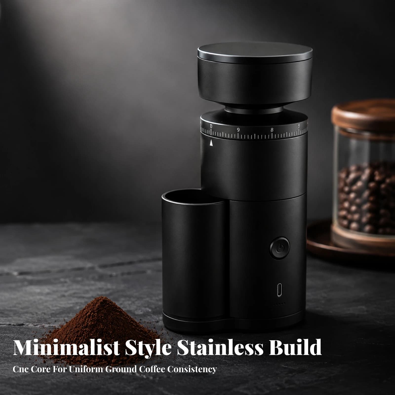 Rechargeable Coffee Grinder with Bean Hopper Compact Portable Coffee Bean Grinder with Stepless Adjustment Stainless Steel