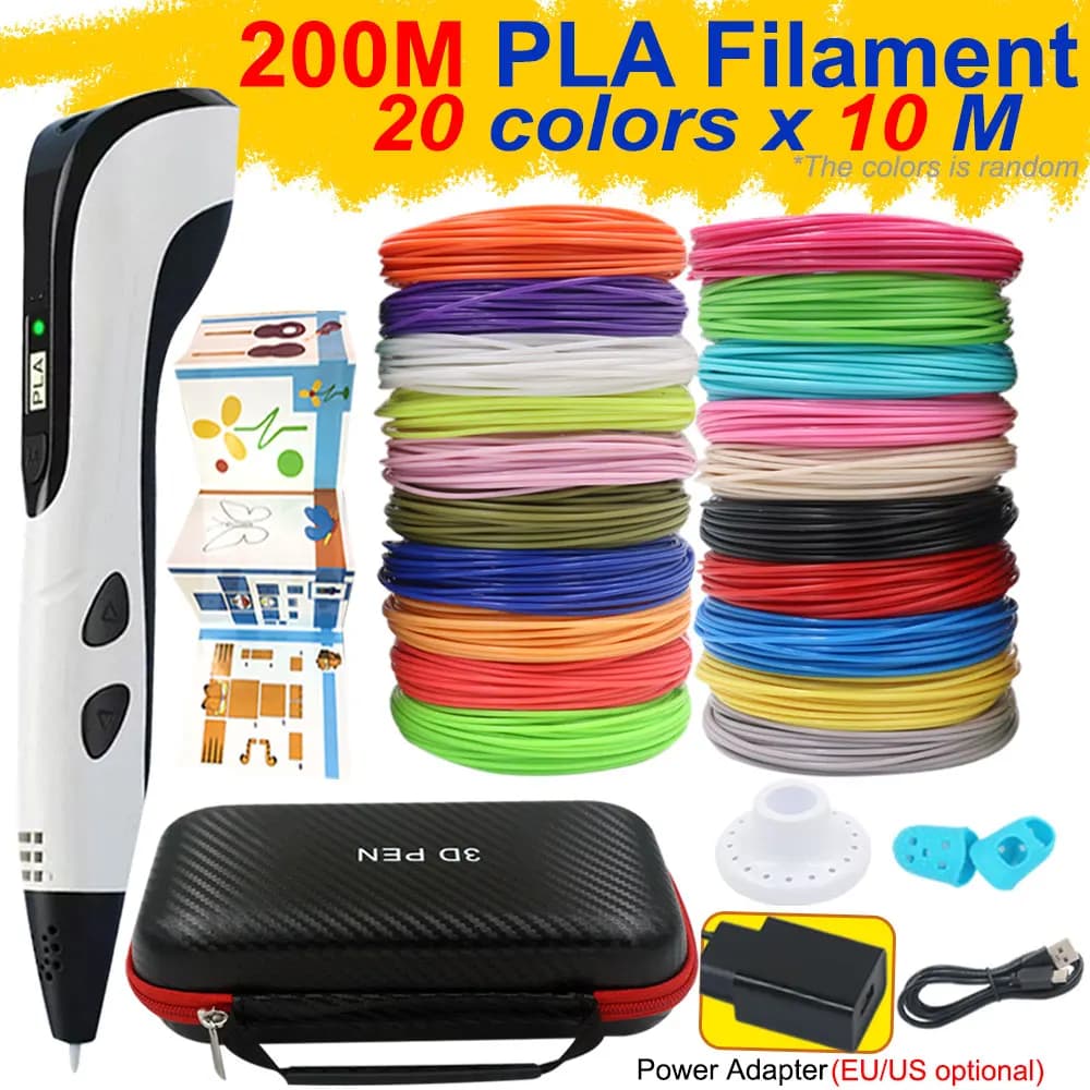Penna da stampa 3D per bambini con adattatore di alimentazione Schermo LCD Custodia da viaggio Filamento PLA a colori Regalo di Natale di compleanno per bambini perfetto