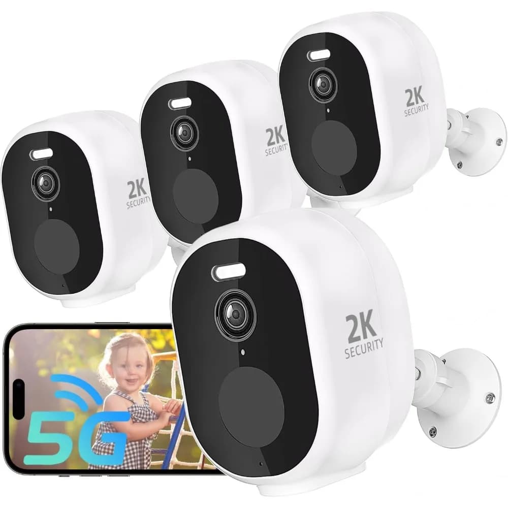 Confezione da 4 telecamere di sicurezza wireless da 5 g/2,4 g per esterni, telecamere interne alimentate a batteria 2K per la sicurezza domestica, sirena di rilevamento del movimento ai