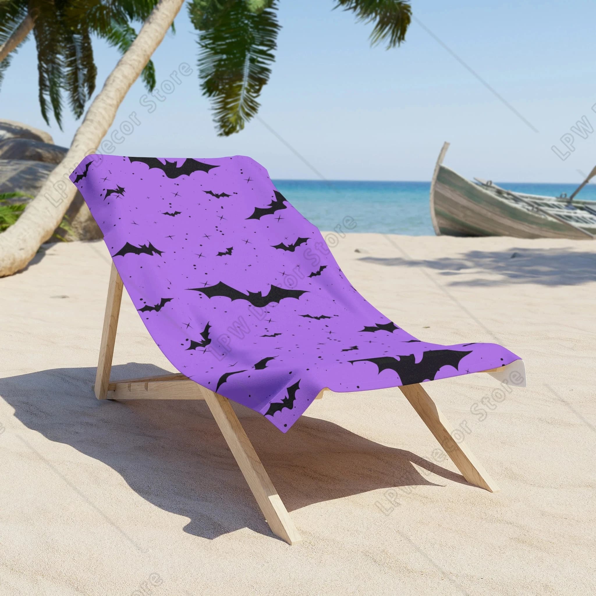 Asciugamano da spiaggia gotico viola con pipistrelli stellati per Halloween, morbido e assorbente, per decorazioni da viaggio e piscina