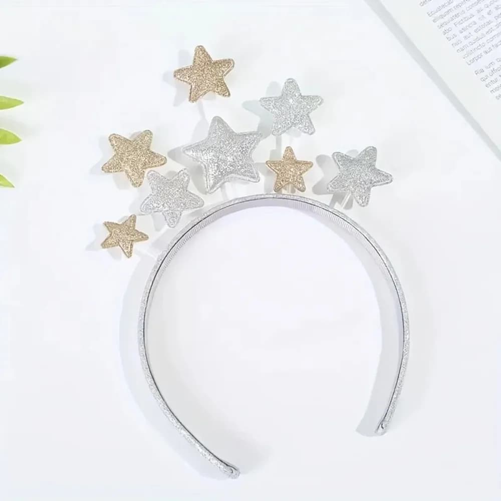 3 graziosi cerchietti a forma di stella con finitura dorata scintillante - per decorazioni per partite di calcio, feste di compleanno, accessori festivi