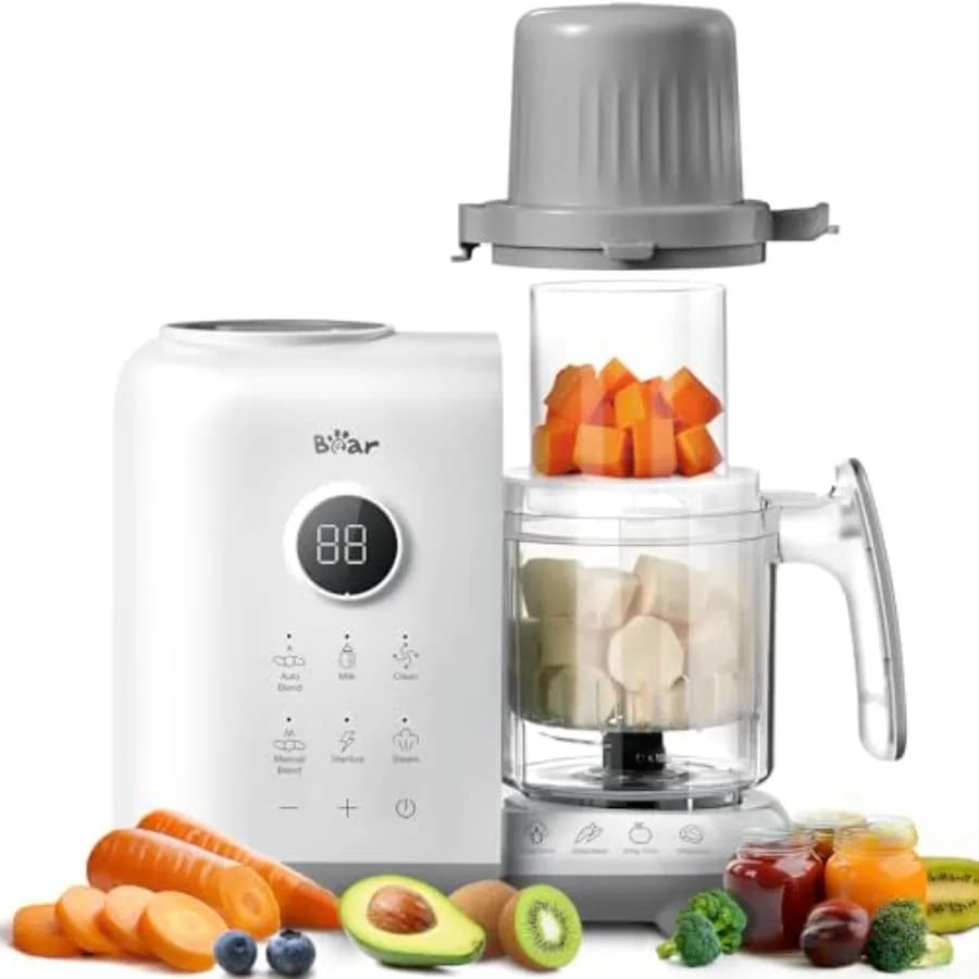 Robot da Cucina per Bambini con Cestelli a Vapore a Doppio Strato da 18.5oz, Processore di Alimenti per Neonati One-Step, Vaporiera, Frullatore, Tritatutto, Macina e Cuocitore Automatico