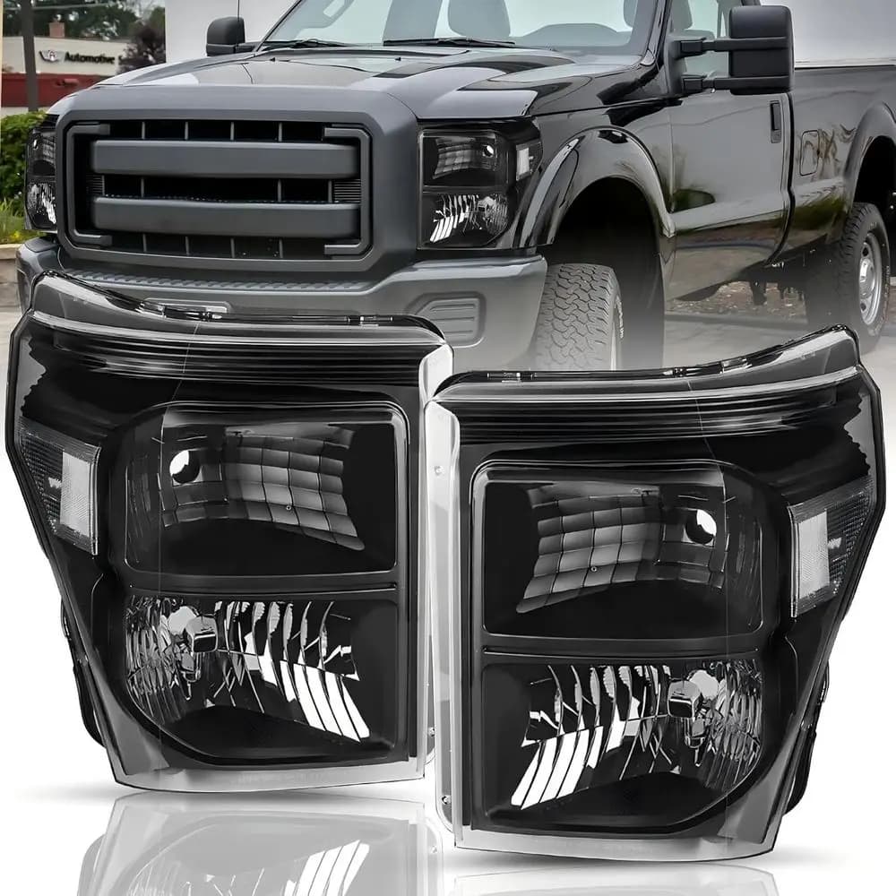 Set di Fari Alogeni Compatibili con Ford F-250 F-350 F-450 F-550 Super Duty dal 2011 al 2016 (Alloggiamento Nero con Lente Trasparente)