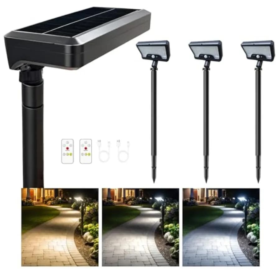 Luci Solari con Sensore di Movimento per Sentieri - Illuminazione da Giardino a LED Nera Impermeabile IP65 con 3 Modalità Selezionabili (Luce Calda e Diurna)