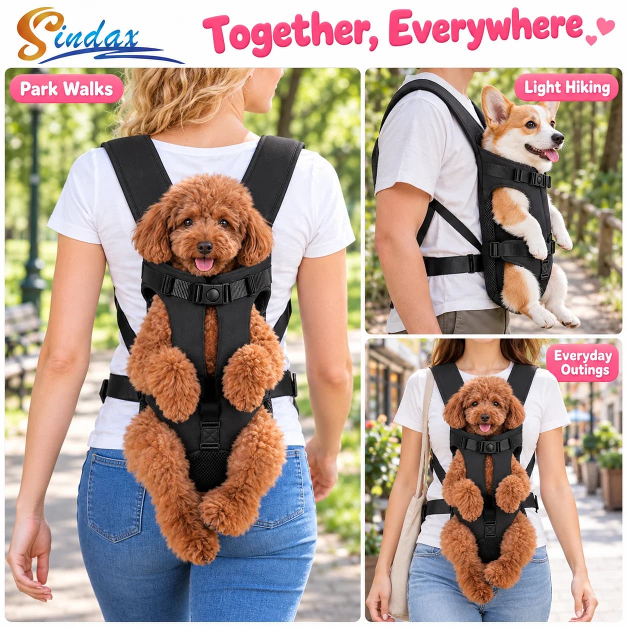 Dog Carrier Backpack for Small Dogs Breathable Mesh Hands Free Pet Carrier with Adjustable Straps for Walking and Travel