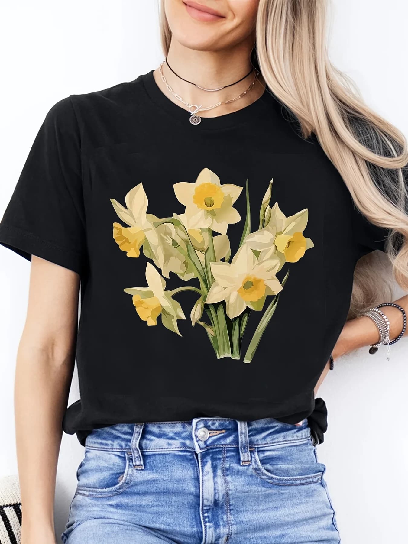 Women's Crewneck T-Shirt with Watercolor Casual Blouse Summer Sleeved Harajuku Streetwear Women Clothes