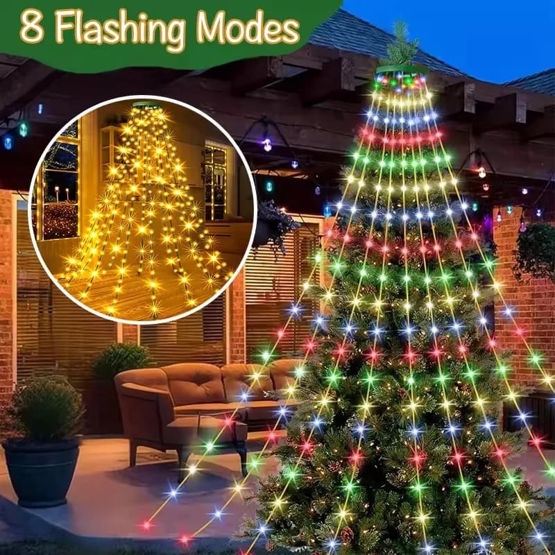 1.5M/2M/3M LED Anello Albero di Natale Top Luci Decorazione Luci dell'albero Stringa per Patio Giardino Esterno Impermeabile Cascata Luce