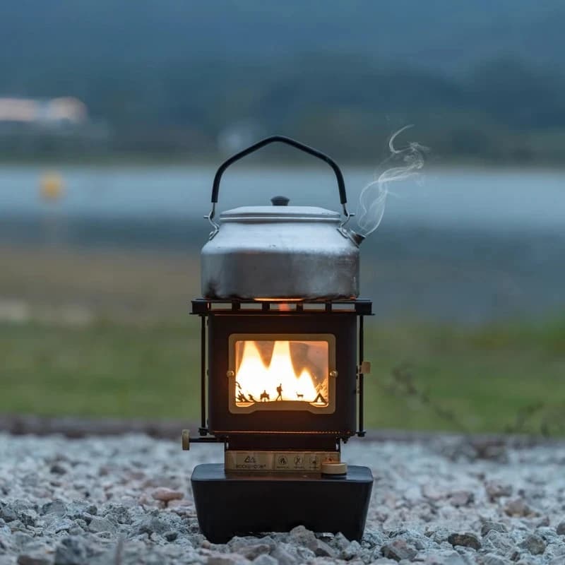 Fornello Portatile C77 per Campeggio, Stufa da Esterno Multifunzione con Lampada, Bruciatore per Cucina a Fiamma Regolabile e Durevole