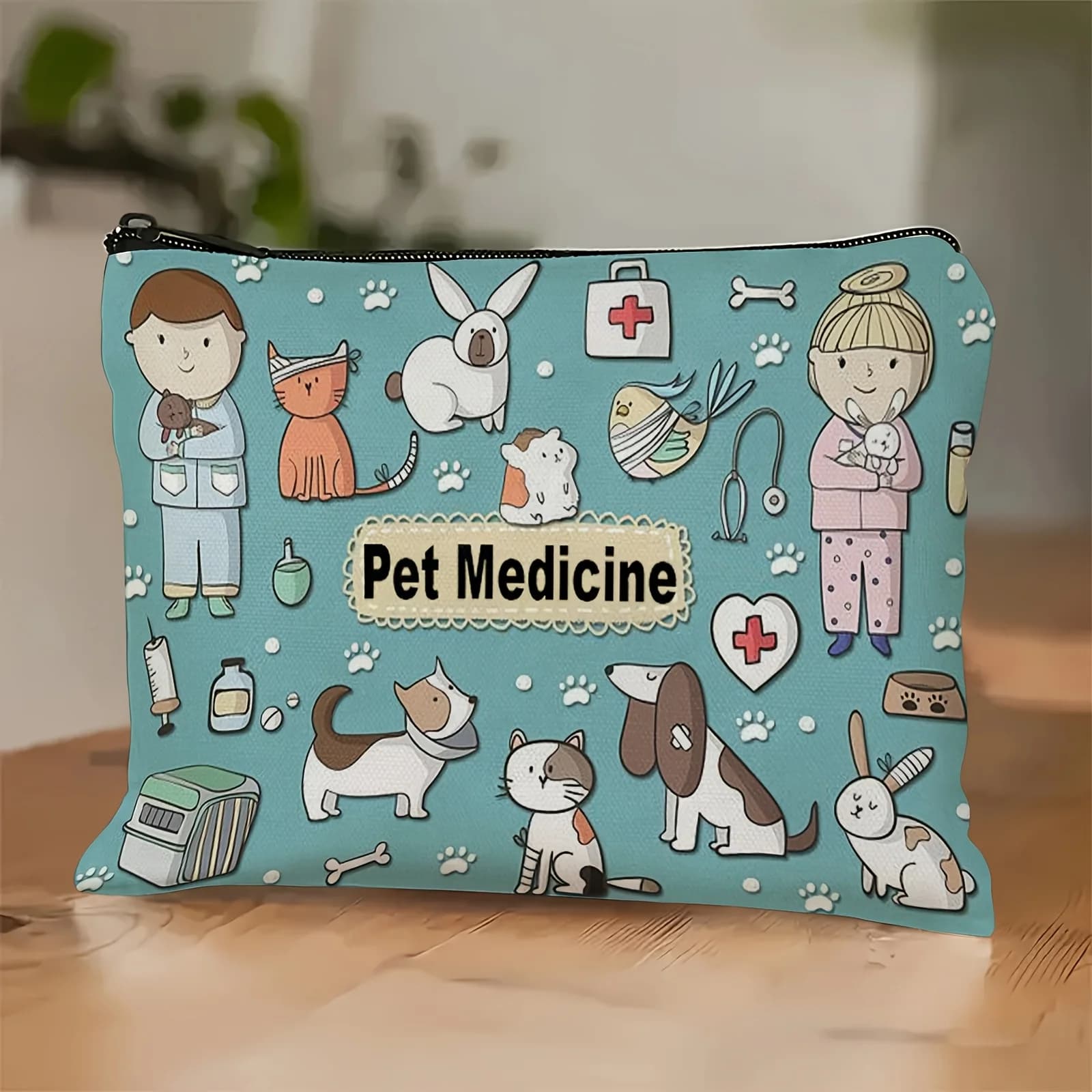 Una simpatica borsa per cosmetici per medicinali per animali domestici: adorabile custodia multifunzionale con cerniera da donna, borsa per riporre gioielli