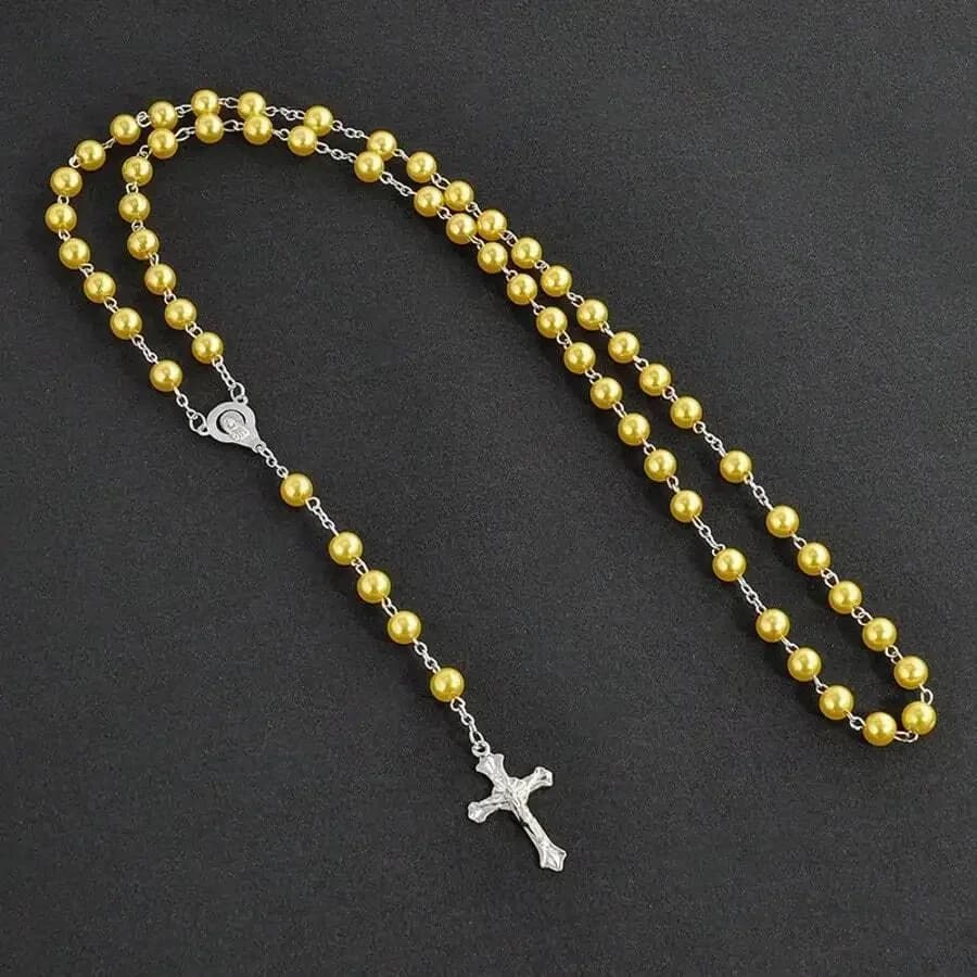 Collana Rosario con Perle e Ciondolo a Croce, Gioielli Religiosi alla Moda