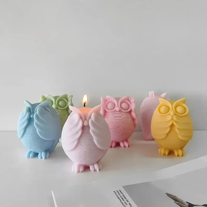 Stampo in silicone 3D a forma di gufo cartone animato, ultimi modelli 2026, per candele aromatiche fai da te, ornamenti in gesso, sapone fatto a mano e candele a forma di simpatico gufo animale