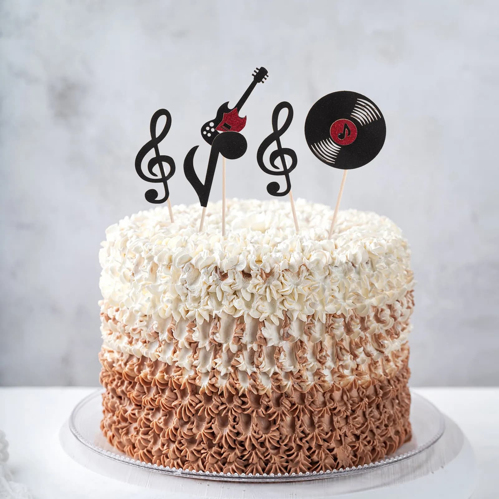 24 Pezzi Decorazioni per Torte a Tema Musicale, Topper per Torte e Cupcake a Forma di Chitarra e Disco in Vinile per Feste Rock and Roll e Compleanni