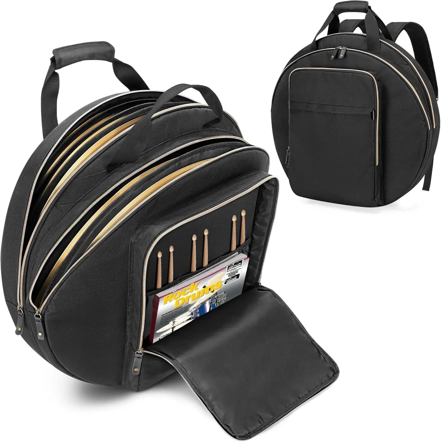 Borsa per Piatti Musicali a Doppio Strato da 22 Pollici con Imbottitura da 6mm, Cinghie da Zaino e Maniglie per Accessori Batteria