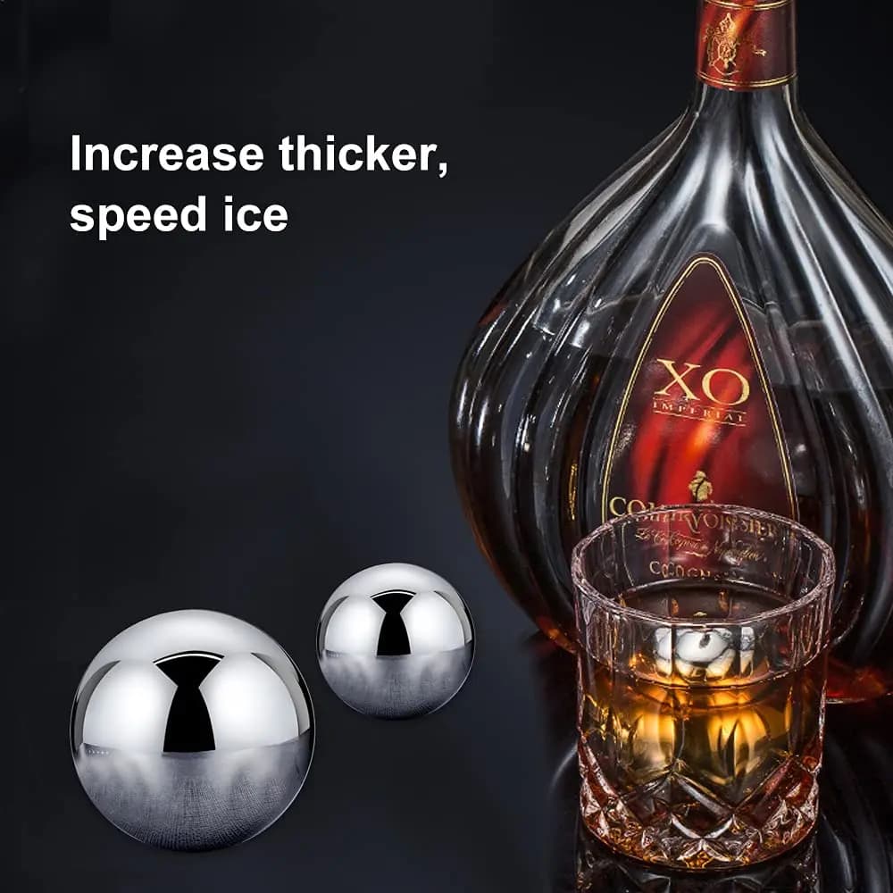 Set Regalo di 1/2 Pietre per Whisky Rotonde a Forma di Palla, Riutilizzabili in Acciaio Inossidabile, Cubetti di Ghiaccio a Forma di Palla da Golf, Sfere di Ghiaccio in Metallo