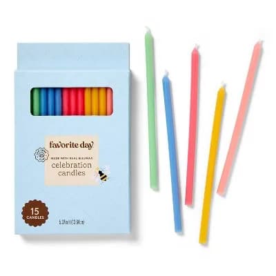 15Pc Natural Beeswax Cake Candles Rainbow for Birthday Cake Celebrations