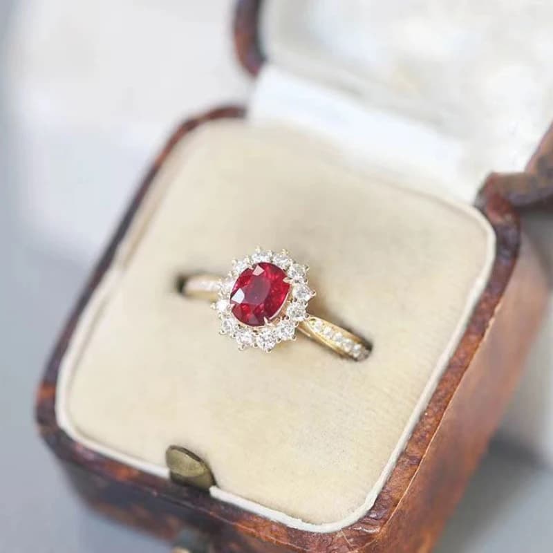 New Silver Inlaid Crystal Flower Ruby Rings For Exquisite Women Opening Design Adjustable Light Luxury Creative Wedding Jewelry