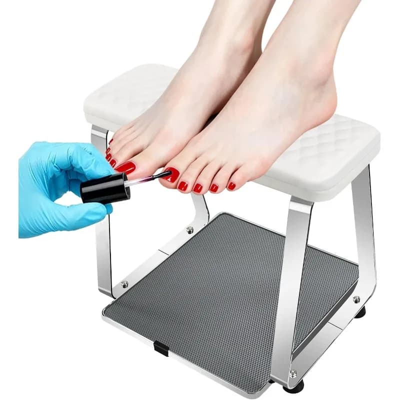 Sgabello per pedicure AA51 in acciaio inossidabile con poggiapiedi mobile e cuscino per le mani - Postazione per pedicure per salone e uso domestico