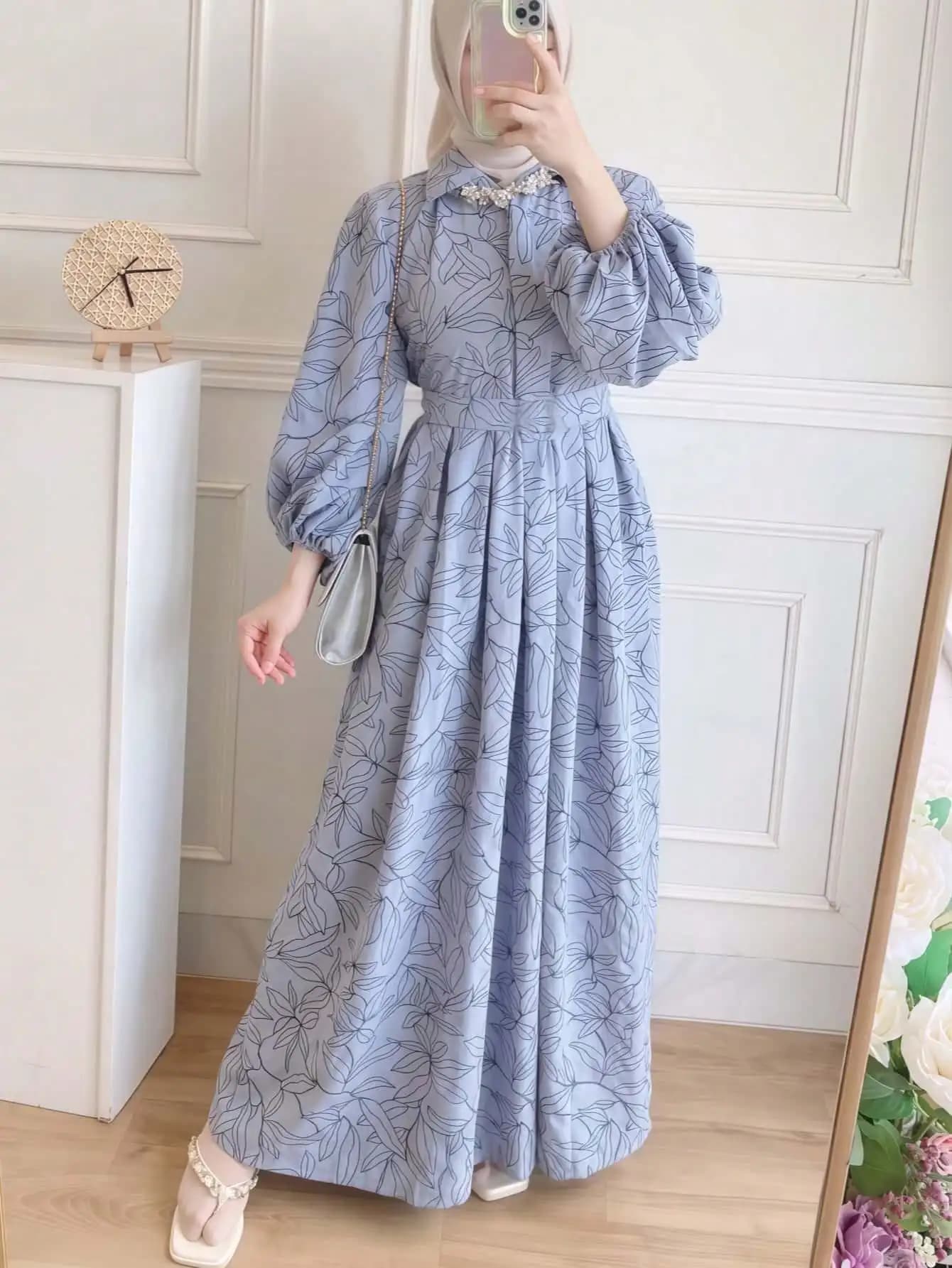 Abito lungo da donna con stampa floreale e cintura, a maniche lunghe, per banchetti formali, appuntamenti serali e vacanze
