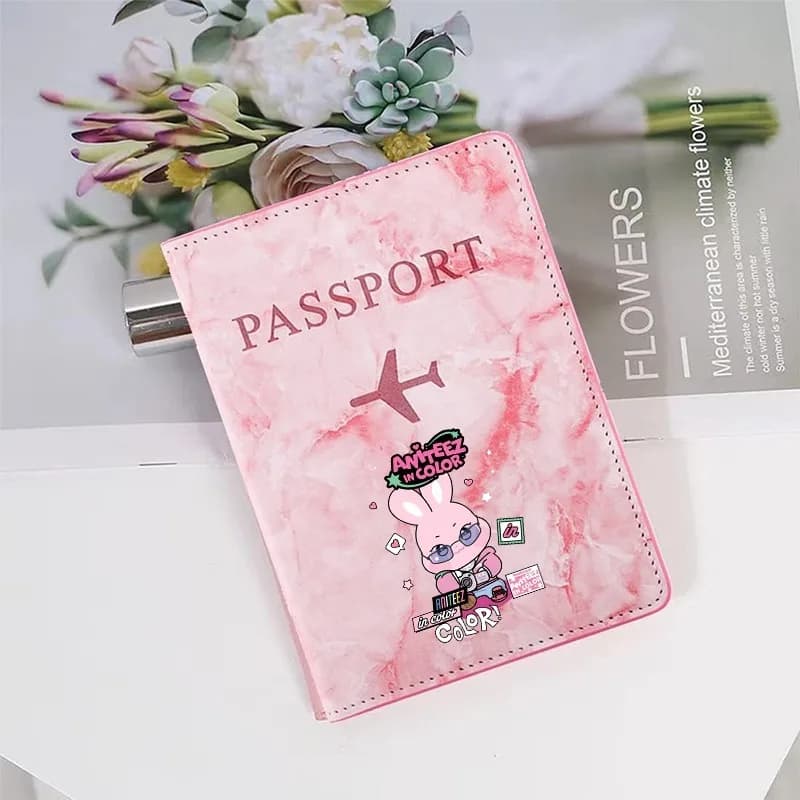 Kpop ATEEZ Idol Airplane Passport Cover Case Women Men Kawaii Wallet Purse ID Card Holder Travel Passport Protective Party Gifts