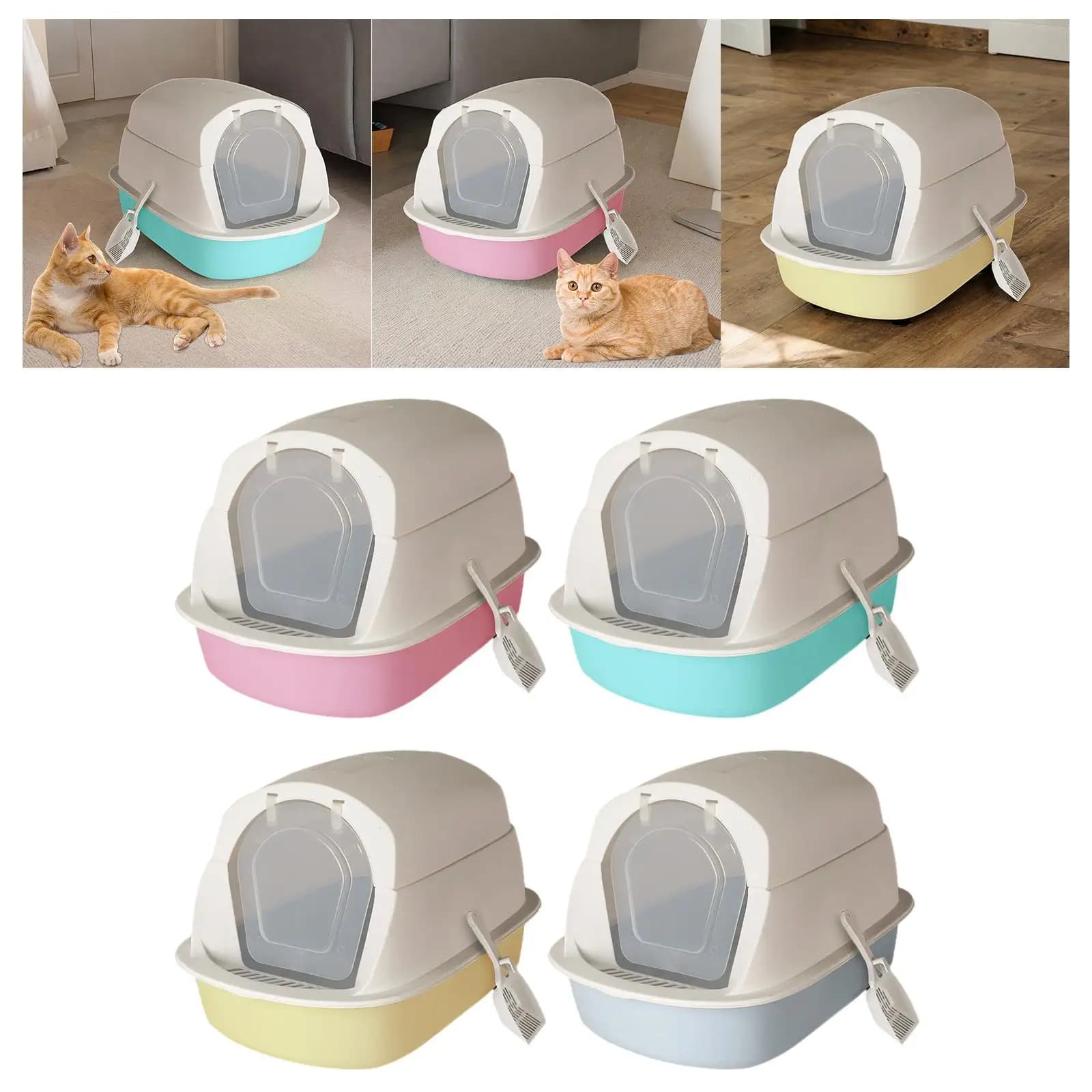 Lettiera per Gatti con Coperchio, Toilette Chiusa per Gatti, Rimovibile con Sportello Frontale, Portatile per Gatti da Interno, Vassoio per Lettiera
