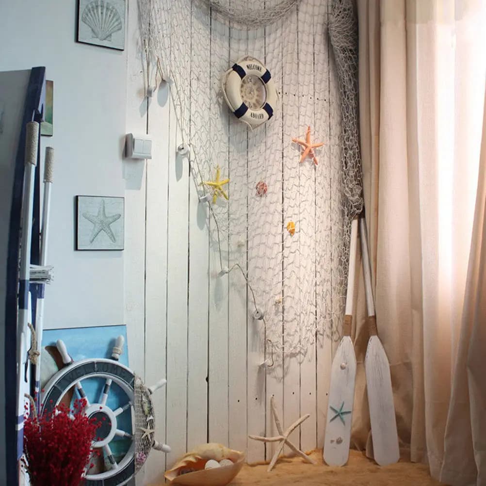 Rete da Pesca Decorativa in Cotone 2M X 1M con Accenti a Conchiglia, Decorazione da Parete Boho per Feste e Casa, Tema Spiaggia Luau