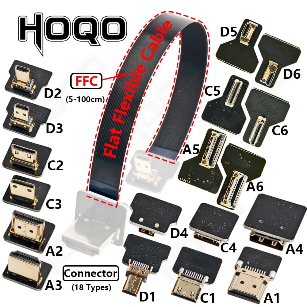 Nastro FPV Connettore compatibile HDMI Cavo piatto flessibile Raspberry Pi 4 Micro HDMI a HDMI/Mini HDMI Femmina 90 gradi FFC 20pin